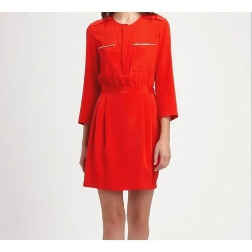 Theory, Brunella women’s red silk blend A-line dress size for